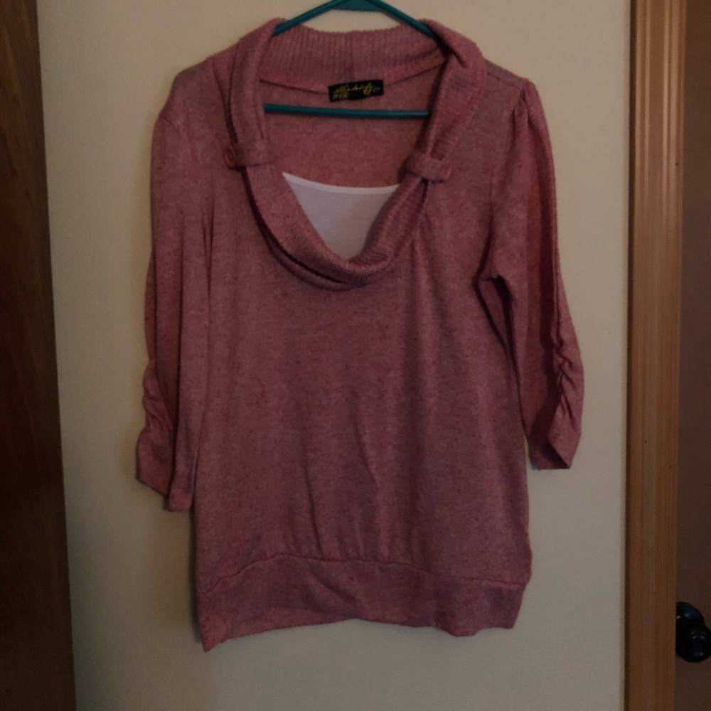 🌼Pink and white layered sweater XL